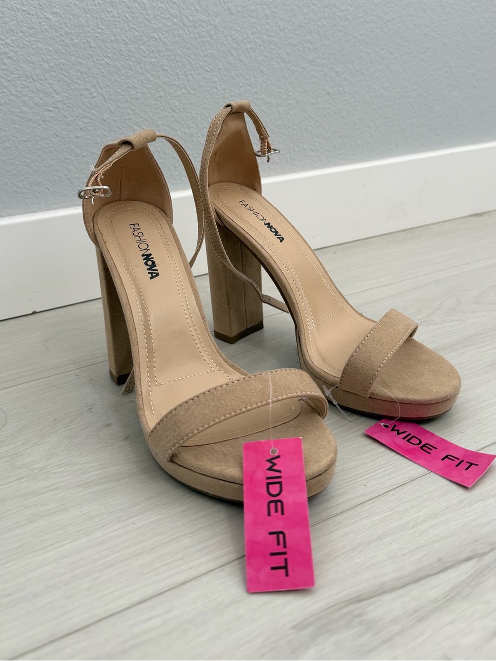 Fashion Nova Nude Suede Chunky Block Heel Sandals